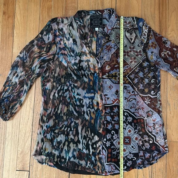 Johnny Was Silk 2 Print Button Up Blouse With Silk Cami - Picture 7 of 9